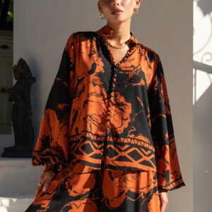 Rinata Brown Floral Balloon Sleeve Blouse