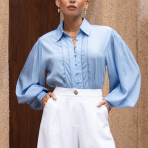 Rochelle Blue Cupro Balloon Sleeve Blouse