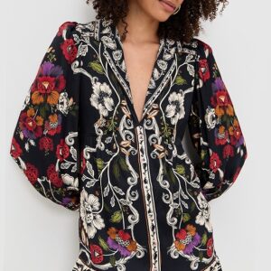 FARM Rio Rococo Flowers Black Mini Dress Rococo Flowers Black Mini Dress