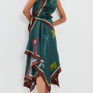 ALÉMAIS Rosette Silk Scarf Midi Dress