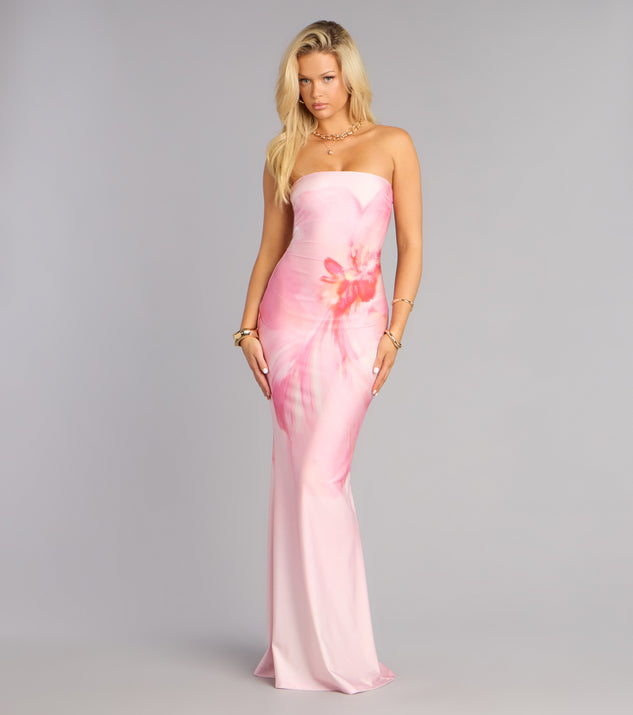 Windsor Roxanna Floral Print Strapless Mermaid Dress