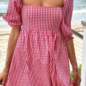 Rubi Red Gingham Babydoll Mini Dress