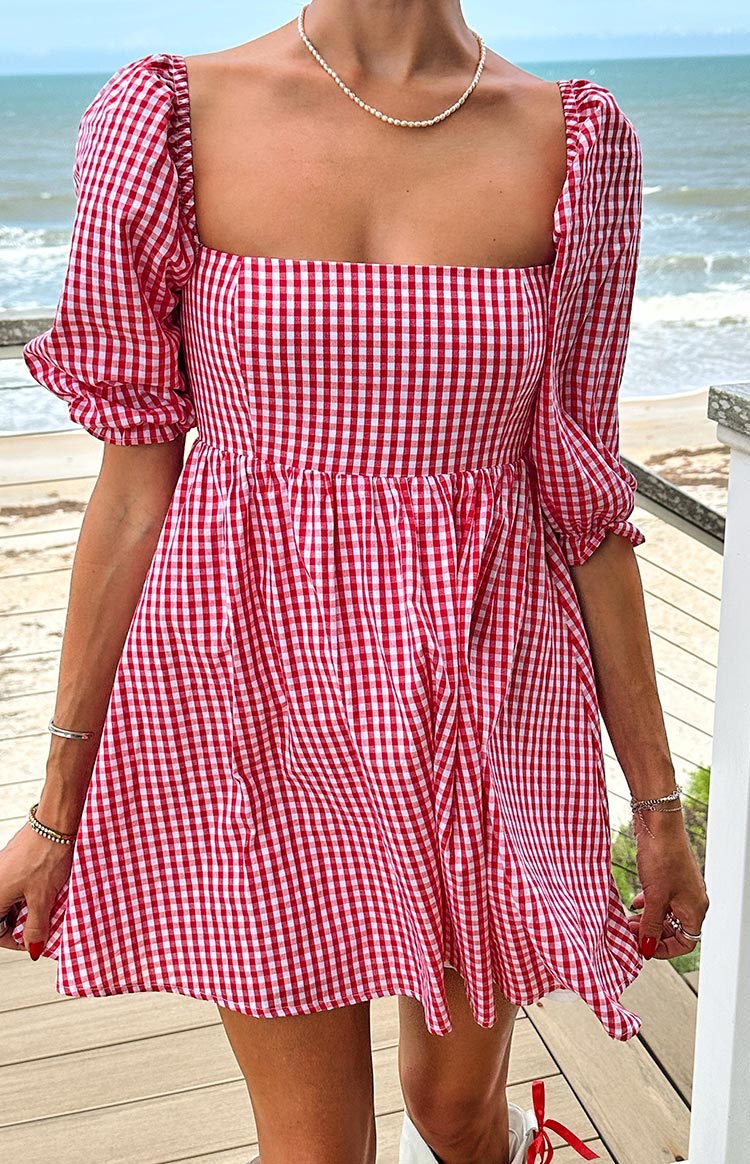 BB Exclusive Rubi Red Gingham Babydoll Mini Dress