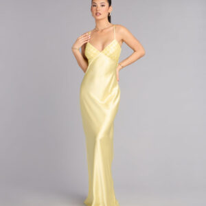 Ruby Satin Low Back Column Formal Dress
