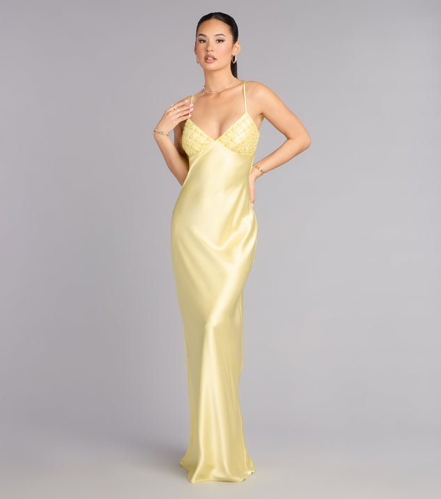Windsor Ruby Satin Low Back Column Formal Dress