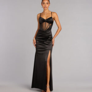 Windsor Ruth Satin Corset Slit Formal Dress Ruth Satin Corset Slit Formal Dress