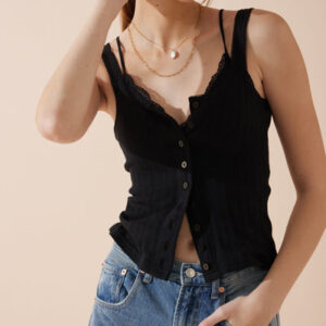 Sadie Black Button Tank Top