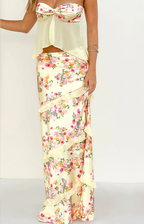 BB Exclusive Saldana Yellow Bloom Maxi Skirt