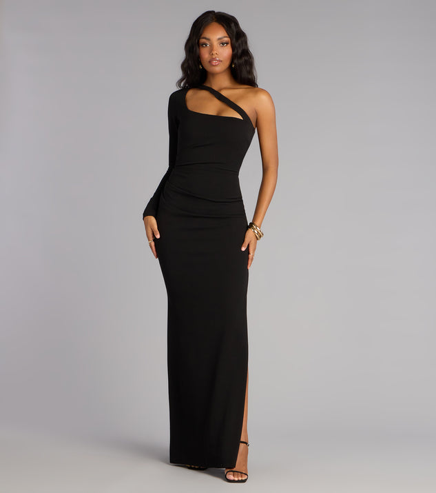 Windsor Sam Crepe One-Shoulder Slit Formal Dress