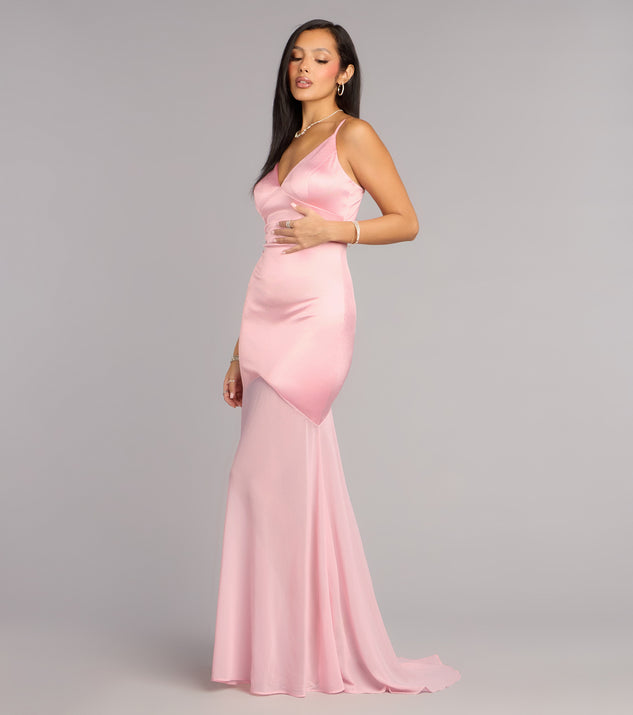 Windsor Sandy Satin Tie-Back Chiffon Formal Dress