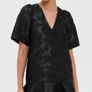 GANNI Satin Cloque Mini V Neck Dress