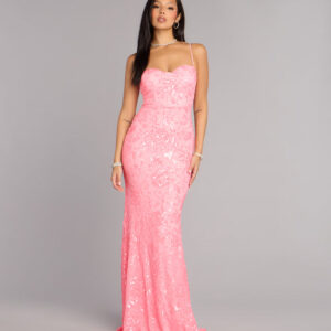 Savanna Floral Sequin Lace-Up Formal Dress
