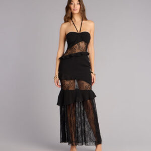 Windsor Save the Date Lace Halter Ruffle Maxi Dress Save the Date Lace Halter Ruffle Maxi Dress