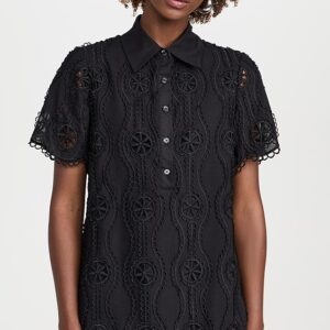 Scallop Embroidered Cotton Mini Shirt Dress