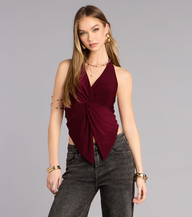 Windsor Sculpted And Sultry Twist-Front Halter Top