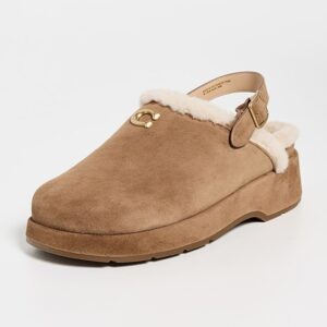 Coach Sculpted C Suede Shearling Platform Clogs