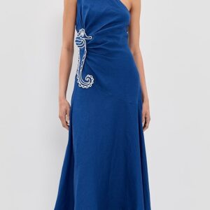 FARM Rio Seahorse Embroidery One Shoulder Maxi Dress