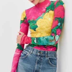 Second Skin Roses Print Jersey Top