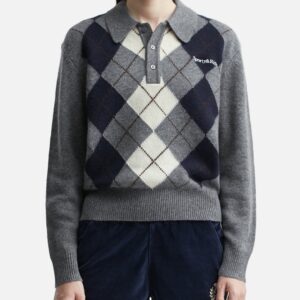 Sporty & Rich Serif Logo Argyle Cashmere Polo