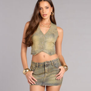 Windsor Serving Shine Rhinestone Denim Vest Serving Shine Rhinestone Denim Vest