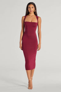 Serving Sleek Square Neck Bodycon Midi Dress Serving Sleek Square Neck Bodycon Midi Dress