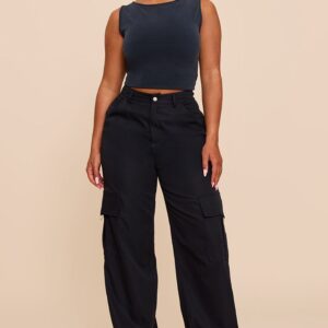 PrettyLittleThing Shape Black Buckle Cargo Wide Leg Trousers Shape Black Buckle Cargo Wide Leg Trousers