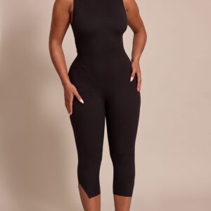 PrettyLittleThing Shape Black Sculpt High neck sleeveless Capri Jumpsuit