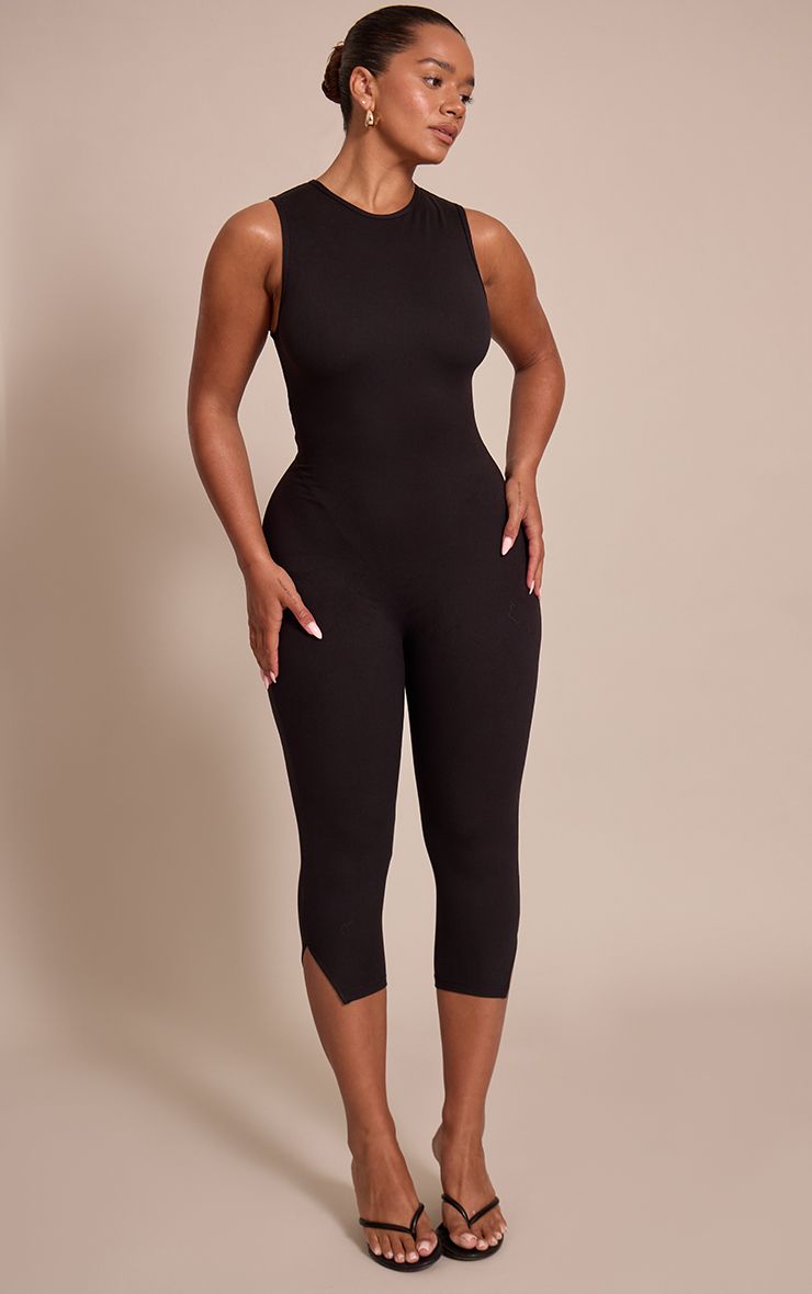 PrettyLittleThing Shape Black Sculpt High neck sleeveless Capri Jumpsuit