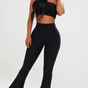 PrettyLittleThing Shape Black Slinky Flared Leg Trousers