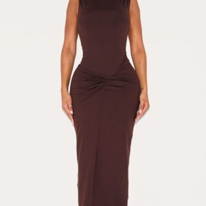 PrettyLittleThing Shape Chocolate Sculpt Boat Neck Wrap Waist Maxi Dress