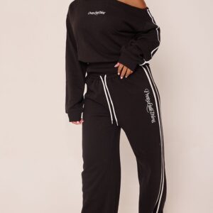 Shape PRETTYLITTLETHING Black Contrast Wide Leg Joggers