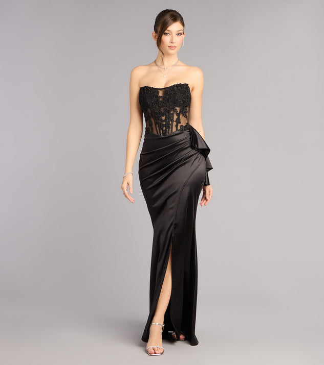 Windsor Sharon Floral Applique Satin Formal Dress