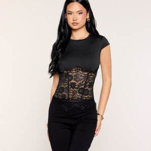 Windsor Sheer Detail Floral Lace Short Sleeve Tee