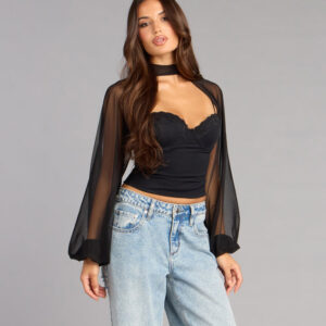 Windsor Sheer Drama Mesh Long Sleeve Topper Sheer Drama Mesh Long Sleeve Topper