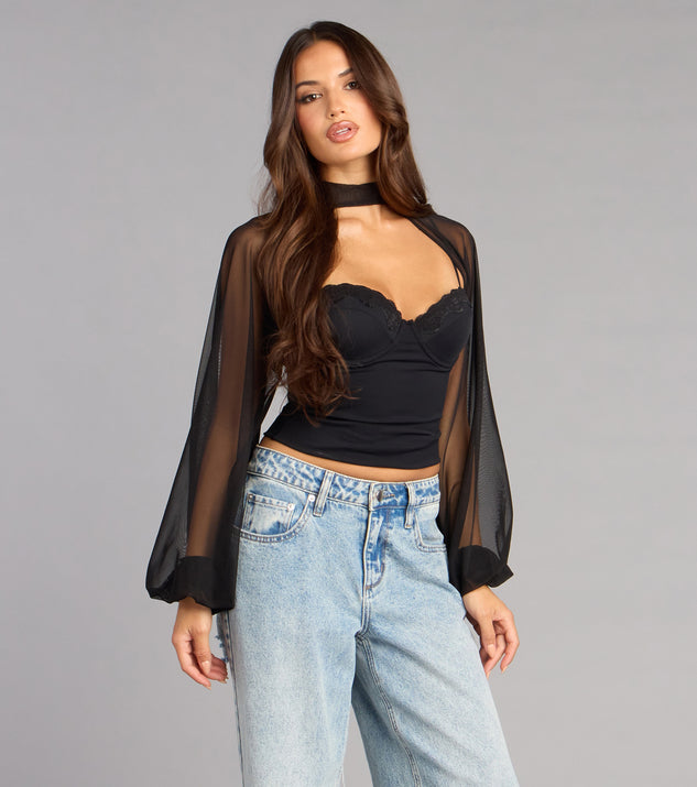 Windsor Sheer Drama Mesh Long Sleeve Topper
