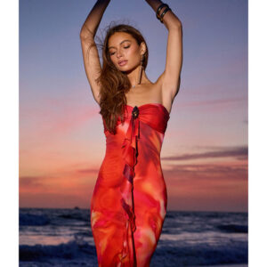 Windsor Shelly Abstract Print Mesh Ruffle Mermaid Dress Shelly Abstract Print Mesh Ruffle Mermaid Dress