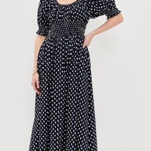Shibori Puff Sleeve Midi Dress