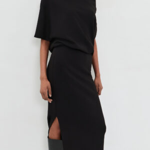 MEIMEIJ Short Sleeve Cowl Neck Scuba Midi Dress Short Sleeve Cowl Neck Scuba Midi Dress