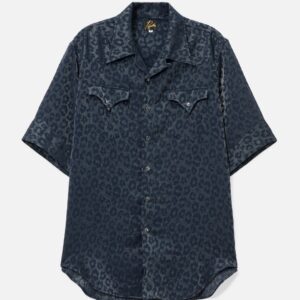 Short Sleeves Western Shirt - Rayon Leopard Jacquard