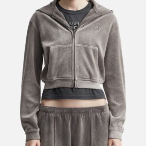 Shrunken Zip Up Hoodie with Crystal Hotfix