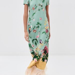 La DoubleJ Silk Swing Dress with Feathers