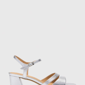 Silver Cutout Block Heel Sandal