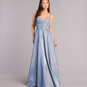 Skyler Floral Applique Glitter A-Line Gown