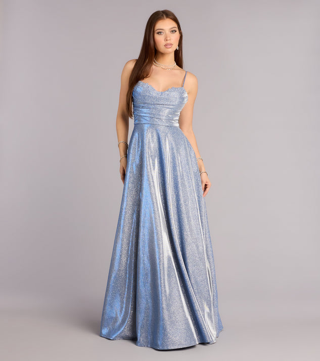 Windsor Skyler Floral Applique Glitter A-Line Gown
