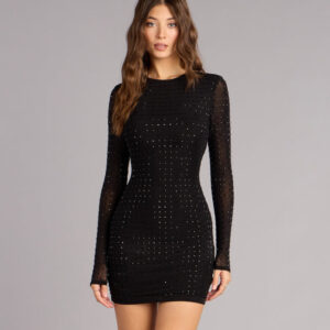Windsor Sleek Impact Rhinestone Sheer Mesh Mini Dress Sleek Impact Rhinestone Sheer Mesh Mini Dress
