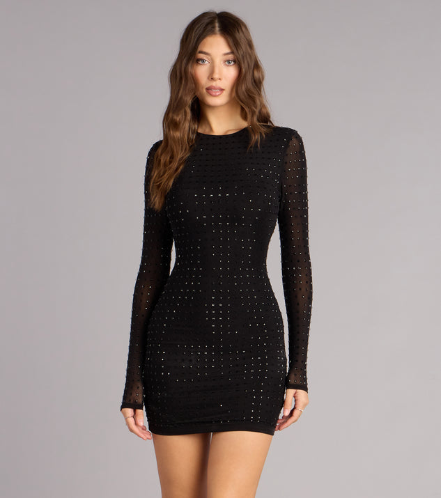 Windsor Sleek Impact Rhinestone Sheer Mesh Mini Dress