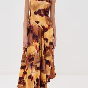 Victoria Beckham Sleeveless Draped Silk Midi Dress