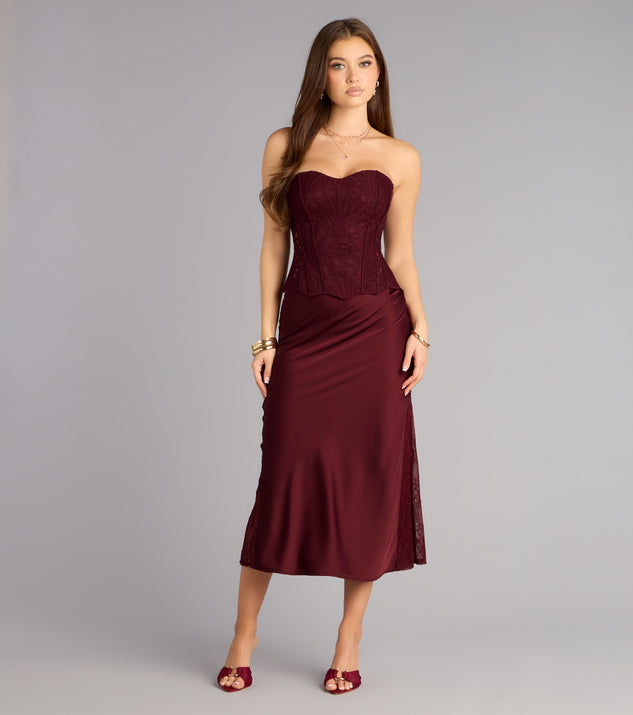 Windsor Slip Into Elegance Satin Lace Midi Skirt
