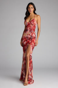 Sloane Floral Mesh High Slit Mermaid Dress