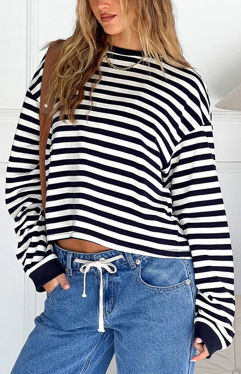 BB Exclusive So Breezy Navy Stripe Long Sleeve Top